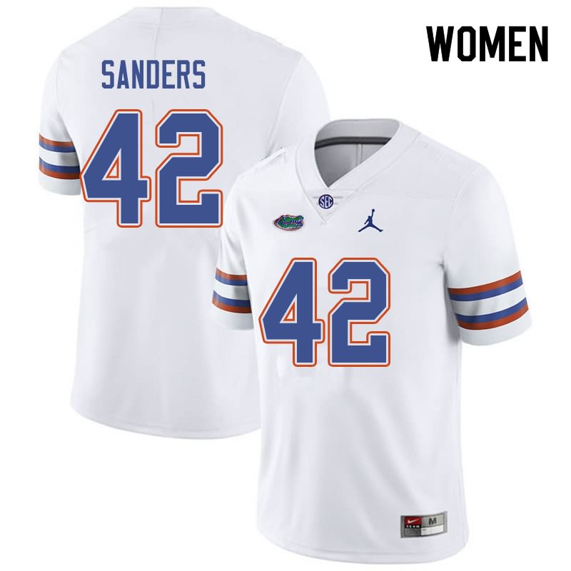 Women's NCAA Florida Gators Umstead Sanders #42 Stitched Authentic Jordan Brand White College Football Jersey FAZ4565HC